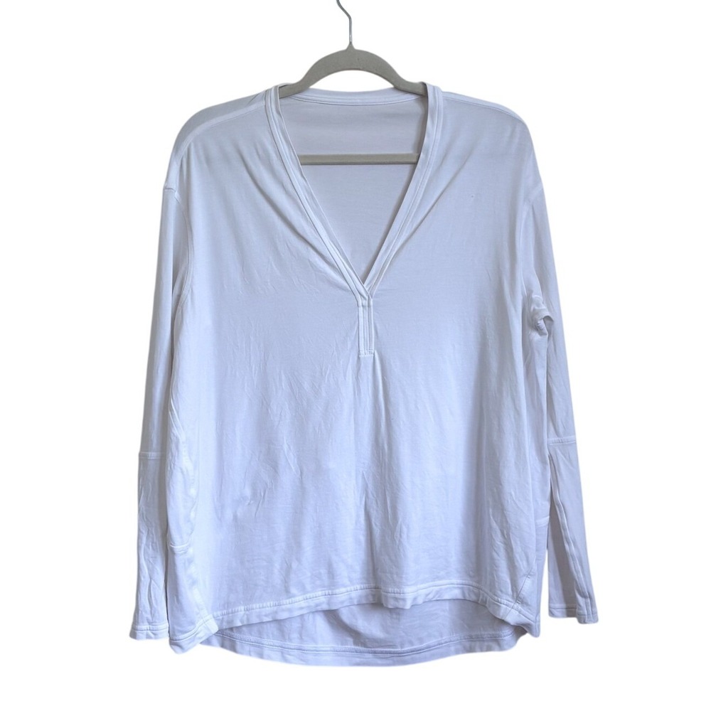 Lululemon Womens Relaxed V-Neck Long Sleeve Top Size 10 White Henley Stretch